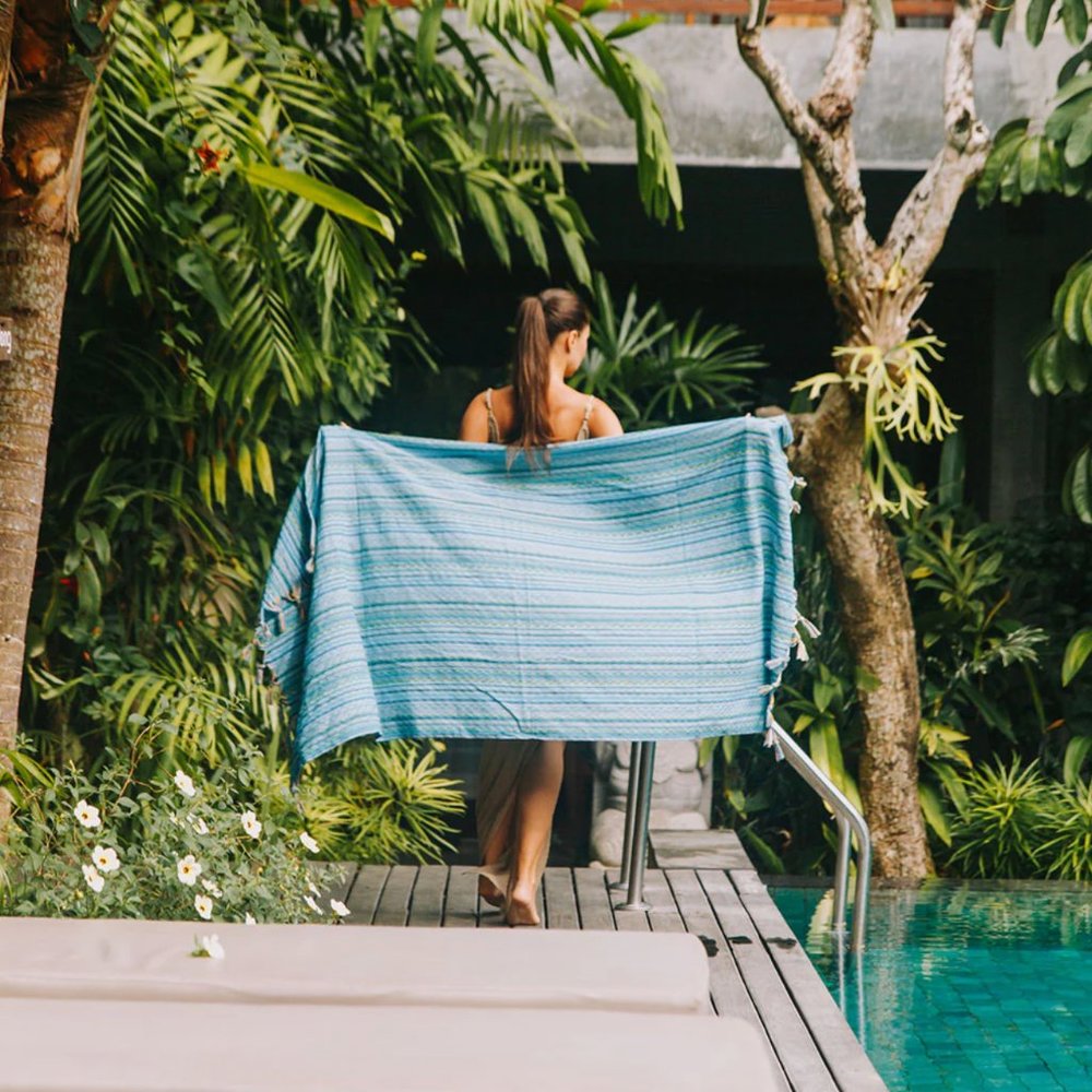 Sand Free Bohemian Turquoise 100% Turkish Cotton Beach Bath Towel - Picture 5 of 8